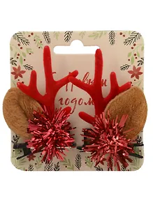 Купить Заколки новогодние Рожки олененка с ушками и мишурой (2шт) (текстиль) (12-6142-HNY22) — Фото №1