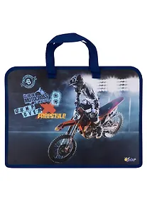 Купить Папка для тетрадей А4 "Мотофристайлер" 34*24,5*3см пластик, молния, текст.ручки, расширение — Фото №1