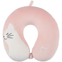 Купить Подушка на шею с кнопкой «Белый котик на розовом фоне», (28х30 см) — Фото №1