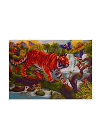 Купить Алмазная мозаика ТМ Рыжий Кот 40х50см c подрамником с полным заполнением (блест.) 32цв. КРАСИВЫЙ ТИГР В ДЖУНГЛЯХ (Арт. AS4031) — Фото №1