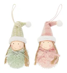 Купить Новогоднее подвесное украшение Девочка-помпончик в шапочке (текстиль) (8см) (12-06277-NY-7) — Фото №1