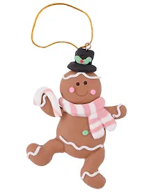 Купить Новогоднее подвесное украшение Пряничный человечек с шарфиком (полимерная глина) (6х5) — Фото №1