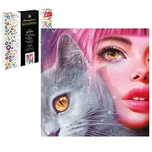 Купить Набор для творчества. Алмазная мозаика Phoenix plus на подрамнике "Девушка с котом", 30 х 30 см — Фото №1