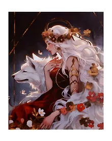 Купить Холст с красками по номерам с золотой поталью "Девушка с волком", 40 х 50 см — Фото №1