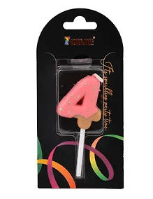 Купить Свеча для торта Цифра 4 Глазурь розовая (4см) (блистер) (12-7color-candle_4) — Фото №1