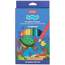 Купить Карандаши цветные Hatber, Jumbo, 12 цветов с точилкой — Фото №1
