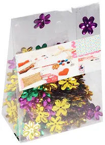 Купить Пайетки в пластиковой упаковке с наклейкой, цветочки яркий микс (11-24140-J12) — Фото №1