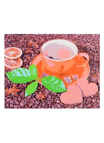 Купить Холст с красками 17х22см по номерам, в коробке (13цв.) Чашечка кофе и печенье (Арт. ХК-8143) — Фото №1