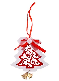 Купить Подвеска новогодняя Елочка с узорами и колокольчиками (дерево) (9х11) — Фото №1