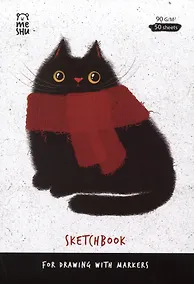 Купить Скетчбук А5 50л для маркеров "Cat" 90г/м2, soft touch, склейка — Фото №1