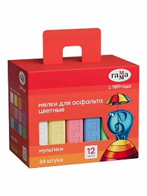 Купить Мелки цветные 12цв 24шт "Мультики" асфальтные, квадратные,  к/к, ГАММА — Фото №1