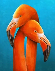 Купить Алмазная мозаика (классическая), с подрамником, с полным заполнением, 13 цветов "Милующиеся фламинго" — Фото №1