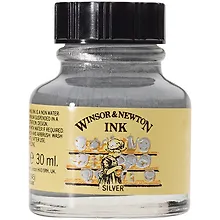 Купить Тушь Winsor&Newton для рисования, серебряный, флакон c пипеткой 30мл — Фото №1