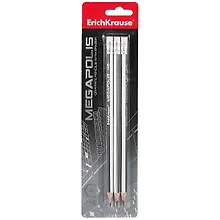 Купить Карандаши Erich Krause, Megapolis, чернографитные HB с ластиком 3 штуки — Фото №1