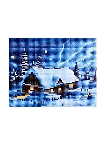 Купить Алмазная мозаика блестящая с подрамником с полным заполнением "Зимний домик", 17 х 22 см — Фото №1