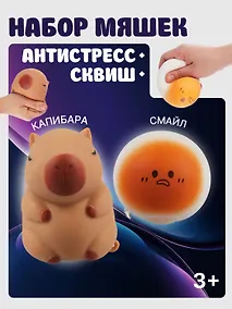Купить Набор Антистресс мяшка Смайл в пластиковой коробке (упаковка) (15-01839-4743)+Антистресс мяшка Капибара (упаковка) (15-2255-8788) — Фото №1