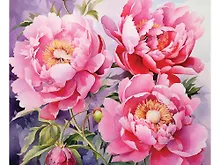 Купить Алмазная мозаика (классическая) с подрамником, с полным заполнением "Акварельные пионы", 17 х 22 см — Фото №1