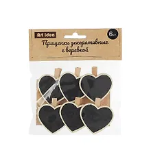 Купить Прищепки декоративные с веревкой. Сердечки (меловые) — Фото №1