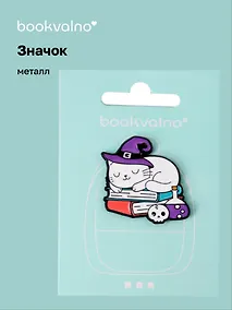 Купить Значок Котик-волшебник с книгами (металл) — Фото №1