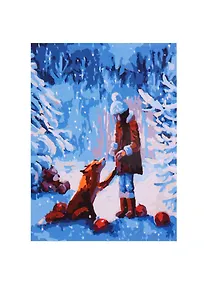 Купить Холст с красками по номерам "Девочка и лисичка", 22 х 30 см — Фото №1
