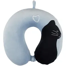 Купить Подушка на шею с кнопкой «Чёрный котик на синем фоне», (28х30 см) — Фото №1