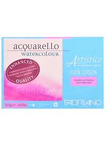 Купить Бумага для акварели Artistico Traditional White 25л 12x18см, 300г/м2, мелкое зерно, склейка по 4 сторонам, FABRIANO — Фото №1