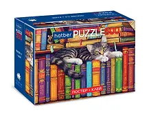 Купить Пазл 500 элементов "Кот на книжных полках"+Постер+Клей с дозатором 85г+шпатель 48х33 см — Фото №1