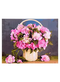 Купить Холст с красками по номерам "Нежно-розовые пионы в корзинке", 30 х 40 см — Фото №1