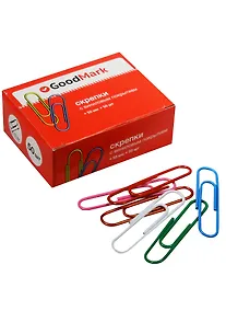 Купить Скрепки 50мм 50шт ассорти, винил., круглые, к/к — Фото №1