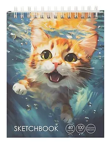 Купить Скетчбук А6+ 40л "Довольный котик" 100г/м2, мат.ламинация, евроспираль, 7БЦ, офсет — Фото №1