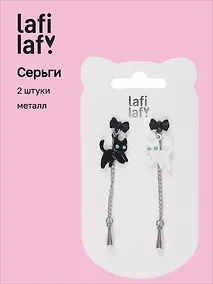 Купить Сережки Котята черо-белые с бантиком и цепочкой (2 штуки) (металл), Lafilaf — Фото №1