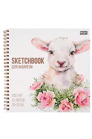 Купить Скетчбук 200*200 20л "Ягненок в розах" акварел. бумага, 200г/м2, тв. обл, гребень — Фото №1