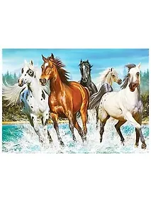Купить Алмазная мозаика MAZARI Табун лошадей на реке 30х40см (рама 33х43см) частичная выкладка, стразы разного размера — Фото №1