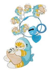 Купить Брелок с подвесками Kawaii Котик кигуруми с котенком (акула) (голубой) (акрил) (9см) (12-5813-202412-K12) — Фото №1