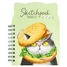 Купить Скетчбук А5 100л "Вкусный кот" белый офсет, 100г/м2, фигурная вырубка, тв.обложка, гребень — Фото №1