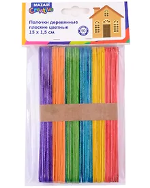 Купить Палочки деревянные плоские цветные 15х1,5см, 50 шт. — Фото №1