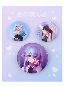 Купить Набор значков Аниме Девушки (цветные) (металл) (2 шт 25мм, 1 шт 38мм) — Фото №1