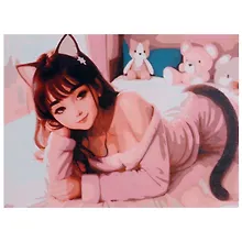 Купить Холст с красками по номерам "Девушка с ушками", 30 х 40 см — Фото №1