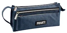 Купить Пенал-косметичка 2отд. "Private" темно-синий, 21*10*7,5см, текстильный, ручка-петля, каучук.аппликация — Фото №1