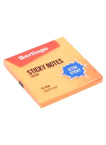 Купить Блок бумаги 75*75 самоклеящийся оранжевый неон 80л, "Ultra Sticky", Berlingo — Фото №1
