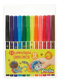 Купить Фломастеры 12цв "ЗВЕЗДОЧКИ" классические, кругл.корпус, принт на корпусе, легкосмываемые, блистер, Каляка-Маляка — Фото №1