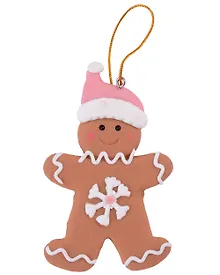 Купить Новогоднее подвесное украшение Пряничный человечек со снежинкой (полимерная глина) (6х5) — Фото №1