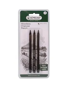 Купить Карандаши угольные 03шт бездревесные, мягкий, средний, жесткий, блистер, ACMELIAE — Фото №1