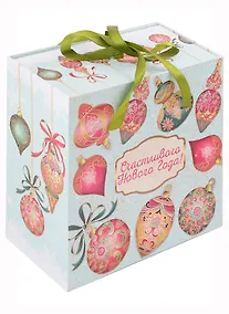 Купить Коробка подарочная "Игрушки на голубом" 16*16*8 Новый год, картон — Фото №1