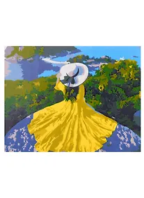 Купить Холст с красками по номерам на подрамнике "Девушка в платье на фоне моря", 17 х 22 см — Фото №1