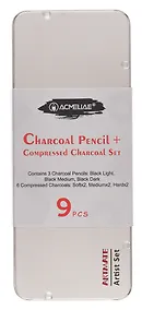 Купить Уголь прессованный 06шт + карандаши угольные 03шт черные, мет.кор., ACMELIAE — Фото №1