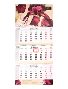 Купить Календарь квартальный 2026г 297*695 "Ирисы" настенный, трёхблочный, спираль — Фото №1