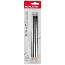 Купить Карандаши Erich Krause, Megapolis, чернографитные HB с ластиком 3 штуки — Фото №1