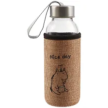 Купить Бутылка в чехле джут Единорог/Коты (стекло) (300мл) — Фото №1