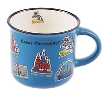 Купить Кружка фарфор матовая 180мл СПб. Пиктограммы, синяя — Фото №1